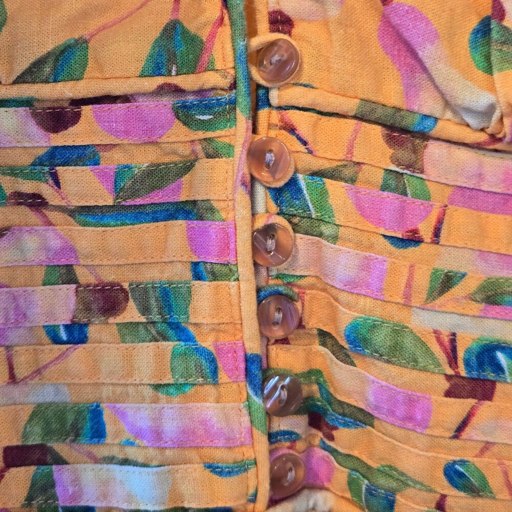 FARM Rio Yellow Floral V-Neck Midi Dress with Pink & Green Accents - Picture 4 of 5